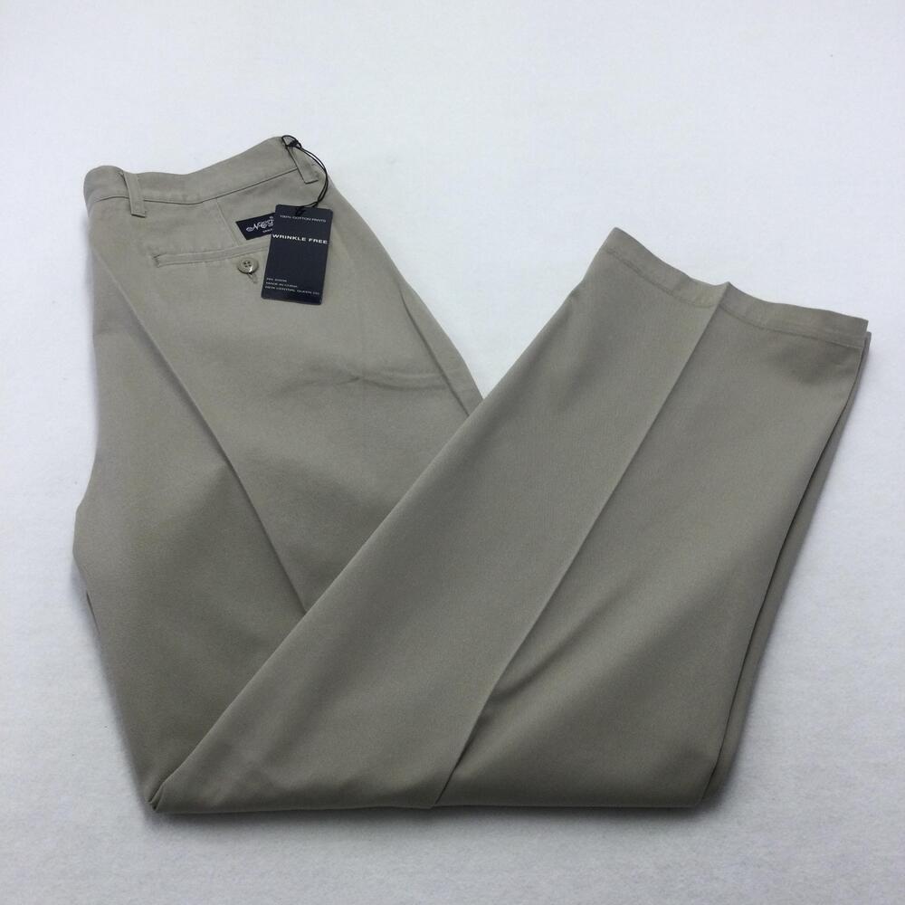 NCQ Pants Mens 36x32 Beige 100% Cotton Pleated Straight Leg Wrinkle Free Dress